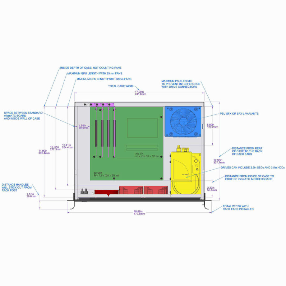 Sliger CX2130x, 2U 13in Rackmount Server Case - 3.5in HDD Cage, MicroATX and SFX PSU Support