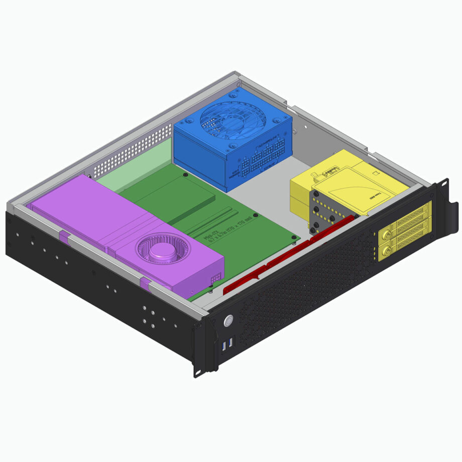 Sliger CX2151c, 2U 15in Rackmount Server Case - 3.5in bay, PCIe 4.0 Riser for 2-Slot GPU, MicroATX and SFX PSU Support