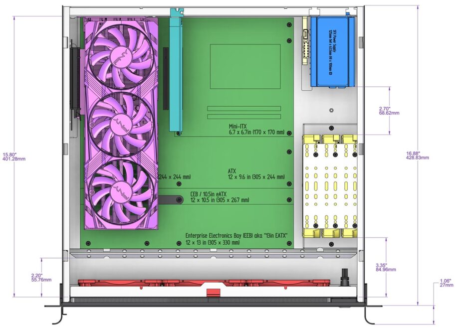 Sliger CX3171a XL, 3U 17in Rackmount Server Case - Large GPU, eATX and 360mm AIO Support